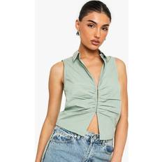 Green - Women Vests boohoo Womens Ruched Poplin Sleeveless Waistcoat - Green