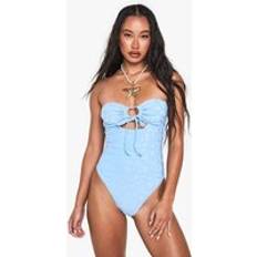 Sportswear Garment Swimsuits boohoo Womens Floral Embossed Bandeau Swimsuit - Blue