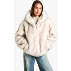 boohoo Womens Premium Vintage Look Faux Fur Hooded Jacket - Tan