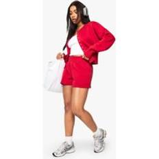 boohoo Womens Deep Hem Popper Bomber Short Tracksuit - Red