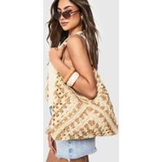 Brown Beach Bags boohoo Womens Contrast Crochet Beach Bag - Brown