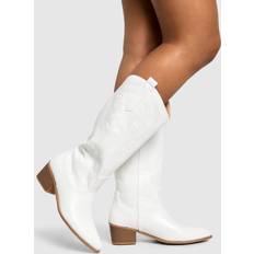 6.5 - White High Boots boohoo Womens Calf Detail Embroidered Western Cowboy Boots - White