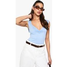 Boohoo Bodysuits boohoo Womens Super Soft Ruched Bust Sweetheart Neck Bodysuit - Blue