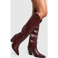 Red - Women High Boots boohoo Womens Western Studded Detail Boots - Red