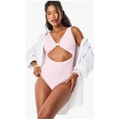 Pink - Sportswear Garment Swimsuits boohoo Womens Crinkle Stripe Knot Front Swimsuit - Pink