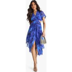 boohoo Womens Floral Dobby Ruffle Detail Midaxi Dress - Blue