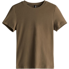 H&M Tight Fitting T-shirt - Dark Khaki Green