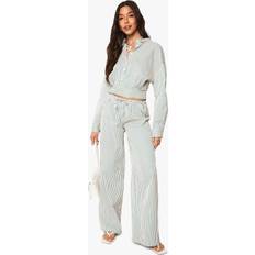 boohoo Womens Green Stripe Crop Shirt and Drawstring Waist Trouser - Ord