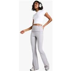 Flare Trousers boohoo Womens Tall Fold Over Waist Soft Rib Flare Trouser - Grey