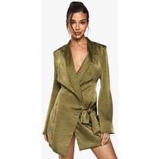 Green - Wrap Dresses boohoo Womens Crinkle Wrap Blazer Dress - Green