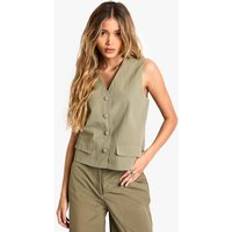 Boohoo Outerwear boohoo Womens Tailored Nylon Button Waistcoat - Green