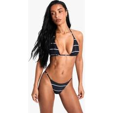 Stripes Bikinis boohoo Stripe Triangle Bikini Top - Black