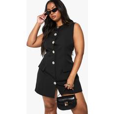 boohoo Womens Plus Gold Button Down Blazer Dress - Black