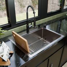 Full-Size Sinks Karran Fusion Top Mount 28-in x 22-in Stainless Steel Single Bowl Workstation Kitchen Sink WSTMSB2833-PK1