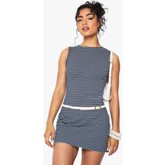 Short Dresses - Stripes boohoo Womens Stripe Sleeveless A-Line Mini Dress - Navy