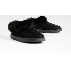 Black Slippers boohoo Womens Fur Trim Cosy Mules - Black