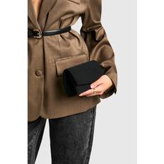 Magnetic Lock Clutches boohoo Womens Structured Suedette Clutch Bag & Chain - Black