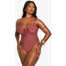 Cut-Out Clothing boohoo Womens Plus Beaded Tie Front Swimsuit - Brown