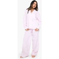 Stripes - Women Pyjamas boohoo Womens Seersucker Stripe Long Sleeve Shirt & Trousers Pyjama Set - Pink