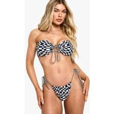Boohoo Bikini Sets boohoo Womens Checkerboard Rope Strap Halterneck Bikini Top & Tanga Tie Side Bikini Bottoms Set - Black/White