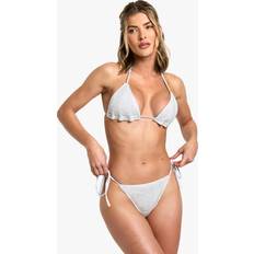 Beige Bikini Sets boohoo Womens Crochet Contrast Strap Triangle Bikini Top & Tie Side Bikini Bottoms Set - Beige