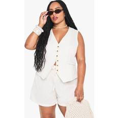 Boohoo Suits boohoo Womens Plus Linen Look Waistcoat And Shorts Set - Beige