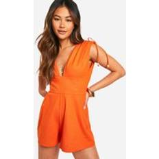 Orange Jumpsuits & Overalls boohoo Womens Bead Detail Plunge Playsuit - Orange