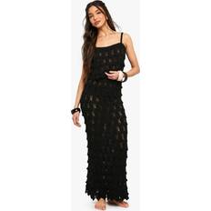 Black - Women Swimsuit Cover-Ups & Sarong Wraps boohoo Womens Scallop Detail Knitted Crochet Beach Maxi Skirt - Black