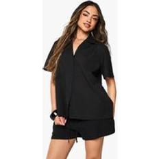 Boohoo Linen Shirts boohoo Womens Oversized Short Sleeve Resort Shirt - Black