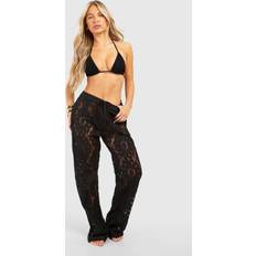 Black - Women Swimsuit Cover-Ups & Sarong Wraps boohoo Womens Crochet Tie Beach Trousers - Black