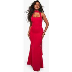 boohoo Womens Chiffon Scarf Detail Lace Up Back Maxi Dress - Red
