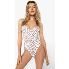 Sleeveless Swimsuits boohoo Womens Tiger Underwired Strappy Swimsuit - White