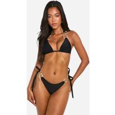Lace Bikinis boohoo Womens Diamante Gold Trim Tie Side Bikini Brief - Black