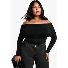 boohoo Womens Plus Jersey Off Shoulder Top - Black