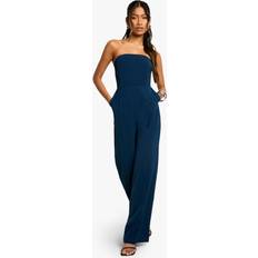 Natural Jumpsuits & Overalls boohoo Womens Wide Leg Bandeau Jumpsuit - Navy