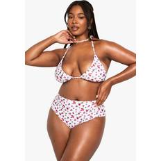 Red Bikinis boohoo Womens Plus Ditsy Floral Triangle Bikini Set - Red