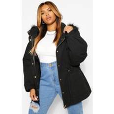 Coats boohoo Womens Plus Faux Fur Lined Hooded Parka Coat - Black