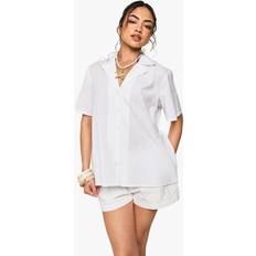 Boohoo Linen Shirts boohoo Womens Oversized Short Sleeve Resort Shirt - White