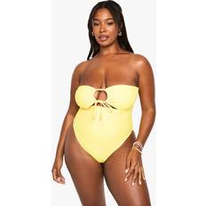 Yellow Swimsuits boohoo Womens Plus Sunshine Trim Cut Out Bandeau Swimsuit - Yellow
