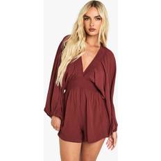 Orange - Women Jumpsuits & Overalls boohoo Womens Cheescloth Plunge Long Sleeve Playsuit - Orange
