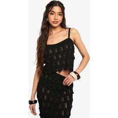 Boohoo Swimsuit Cover-Ups & Sarong Wraps boohoo Womens Scallop Detail Knitted Crochet Beach Top - Black