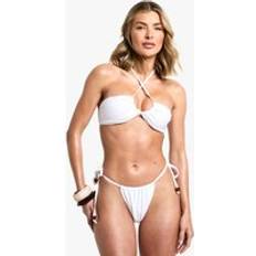 White - Women Bikini Sets boohoo Womens Bead Trim Bandeau Bikini Top & Tie Side Bikini Bottoms Set - White