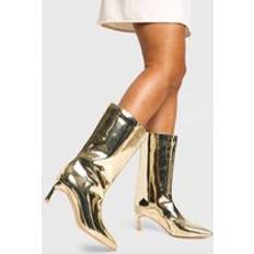Gold Ankle Boots boohoo Womens Metallic High Shine Column Ankle Boots - Gold