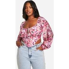 Florals Corsets boohoo Womens Plus Floral Tie Front Corset Top - Pink