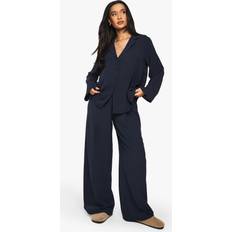 Blue - Women Suits boohoo Womens Woven Oversized Shirt & Drawstring Trouser Co-Ord - Navy