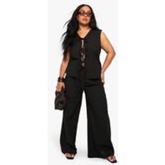 Black - Women Suits boohoo Womens Plus Tie Front Sleeveless Top And Paperbag Trouser Co-Ord - Black