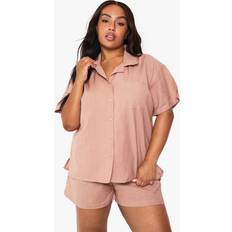 XL Shirts boohoo Womens Plus Linen Look Short Sleeve Shirt And Elasticated Waist Short Co-Ord - Pink