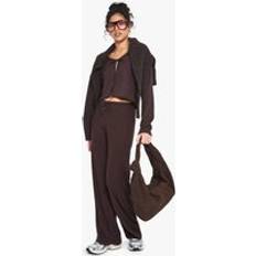 Brown Suits boohoo Womens Rib Tie Front Long Sleeve Top And Drawstring Straght Leg Trouser Set - Brown