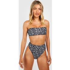 Leopard Bikini Tops boohoo Womens Dalmatian Bandeau Bikini Top - Black