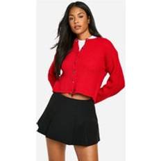 Boohoo Cardigans boohoo Womens Tall Crew Neck Soft Knit Micro Cardigan - Red